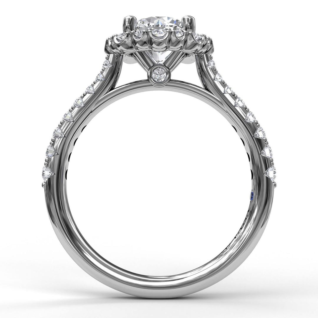 Round Cut Engagement Ring With Scalloped Halo