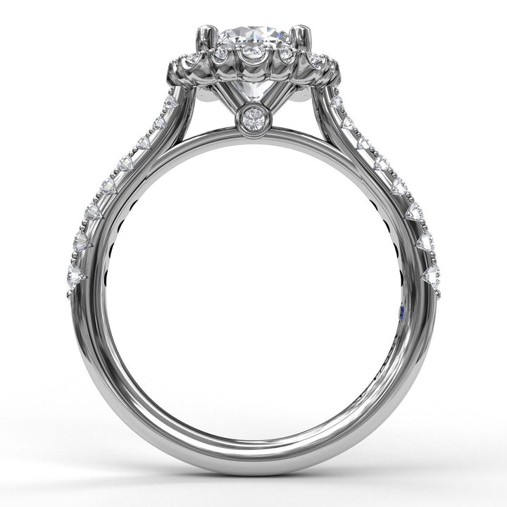 Round Cut Engagement Ring With Scalloped Halo