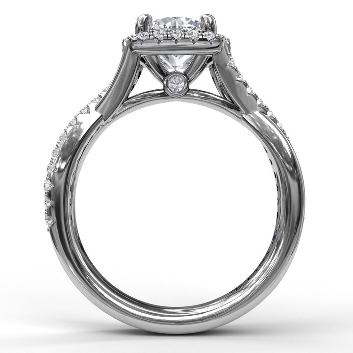 Cushion Halo With Diamond And Gold Twist Engagement Ring