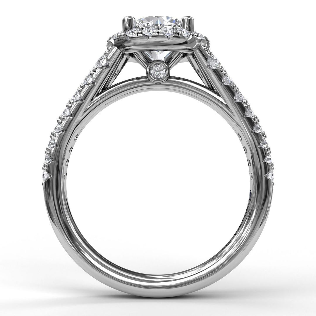 Classic Double Row Pave Band With Halo Engagement Ring