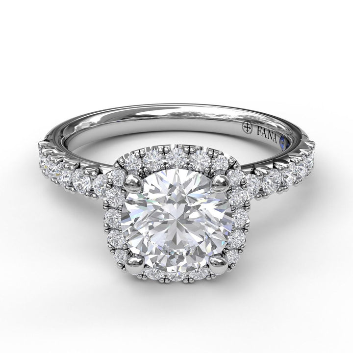 Classic Diamond Halo Engagement Ring with a Gorgeous Side Profile