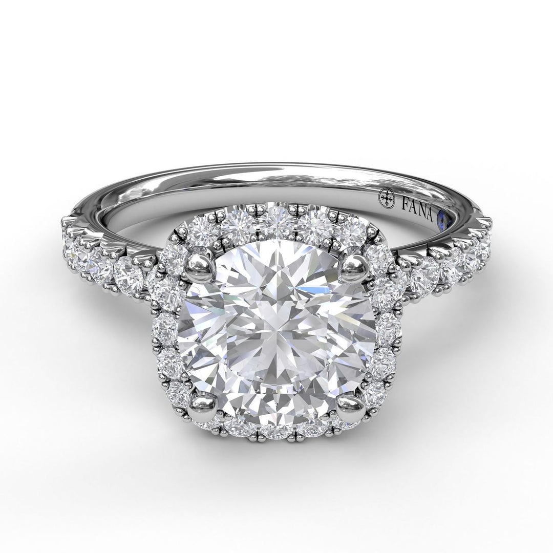 Classic Diamond Halo Engagement Ring with a Gorgeous Side Profile