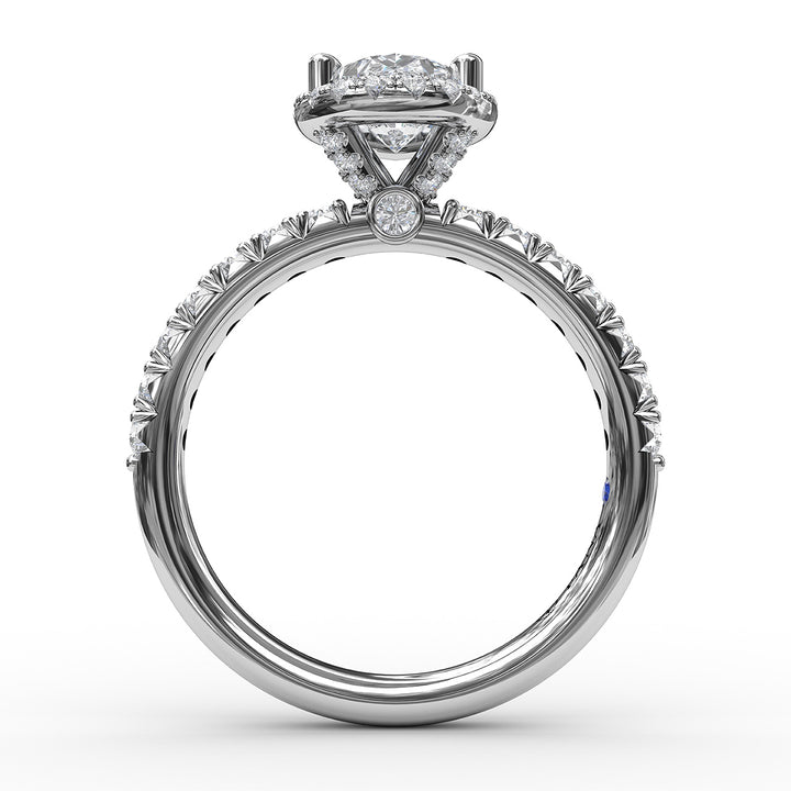 Classic Diamond Halo Engagement Ring with a Gorgeous Side Profile