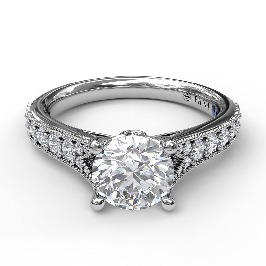 Classic Diamond Engagement Ring with Detailed Milgrain Band