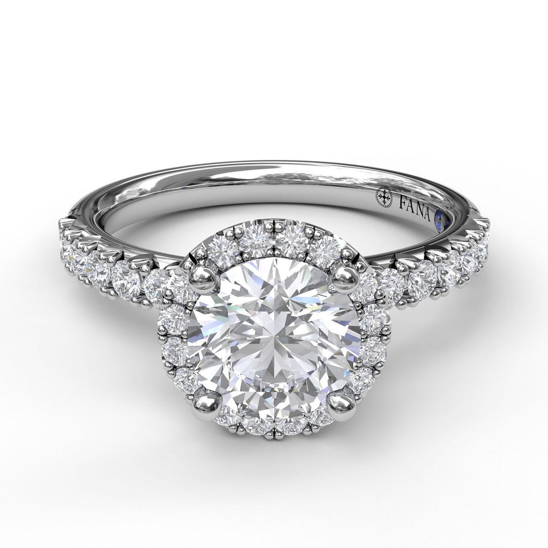 Classic Diamond Halo Engagement Ring with a Gorgeous Side Profile