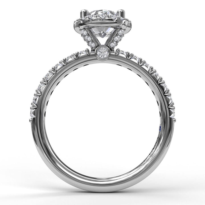 Classic Diamond Halo Engagement Ring with a Gorgeous Side Profile