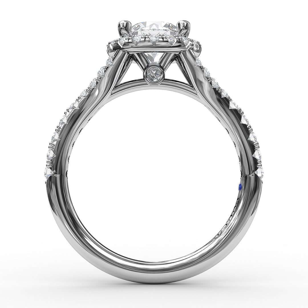 Classic Diamond Halo Engagement Ring with a Subtle Split Band