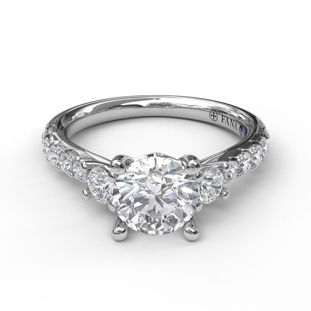 Three Stone With Pave Engagement Ring