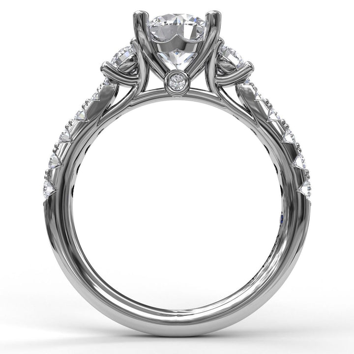 Three Stone With Pave Engagement Ring