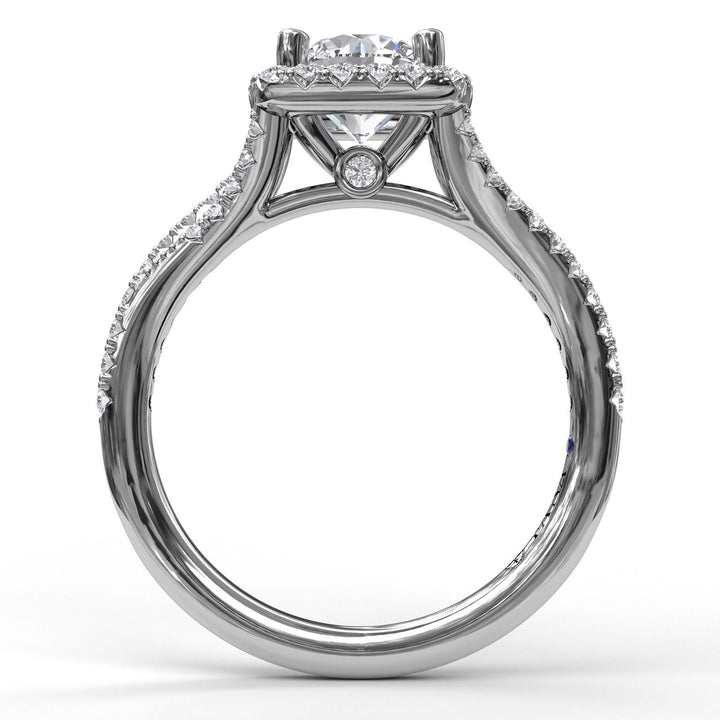 Classic Halo Engagement Ring with a Split Band