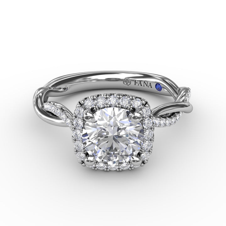 Cushion-Shaped Halo Diamond Engagement Ring With Twisted Shank