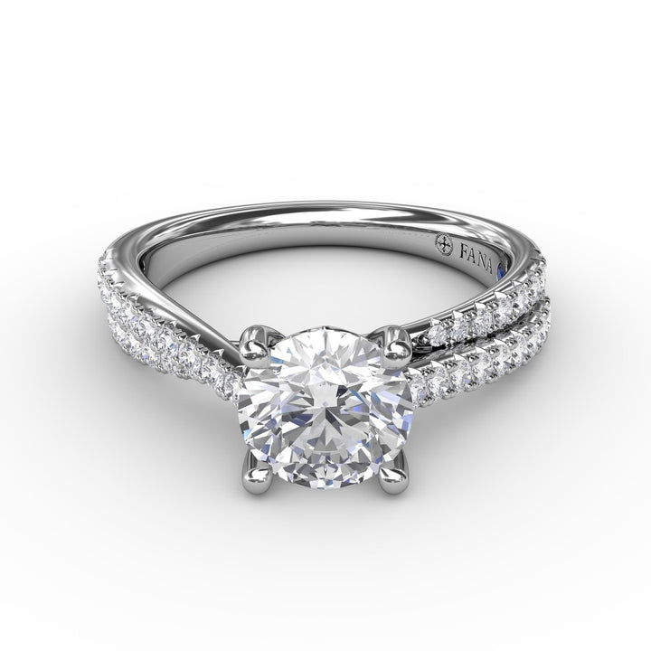 Classic Round Diamond Solitaire Engagement Ring With Double-Row Diamond Shank