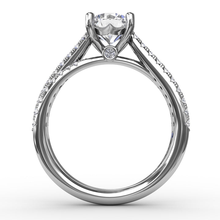 Classic Round Diamond Solitaire Engagement Ring With Double-Row Diamond Shank