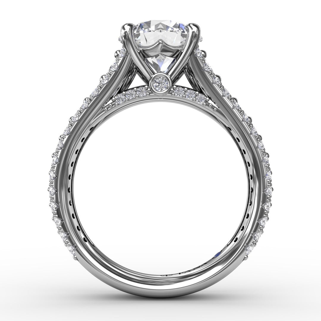 Classic Round Diamond Solitaire Engagement Ring With Triple-Row Diamond Shank