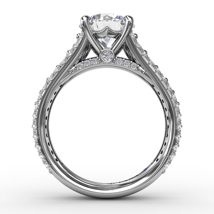 Classic Round Diamond Solitaire Engagement Ring With Triple-Row Diamond Shank