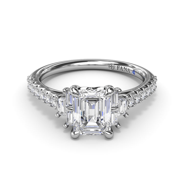 Emerald Cut Side Stone Engagement Ring