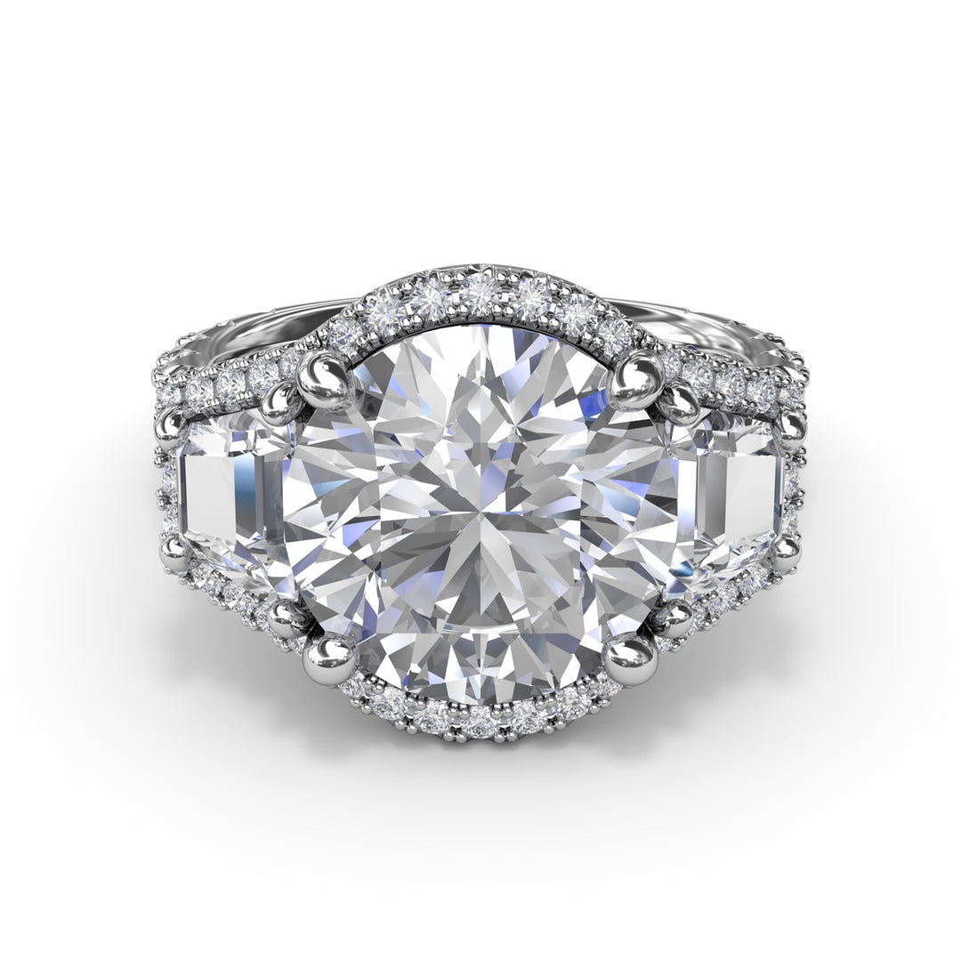 Complete Halo Three Stone Engagement Ring