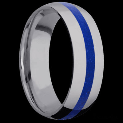 7 mm wide/Domed/Tantalum band with one 2 mm Centered inlay of Lapis.