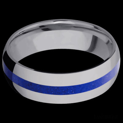 7 mm wide/Domed/Tantalum band with one 2 mm Centered inlay of Lapis.