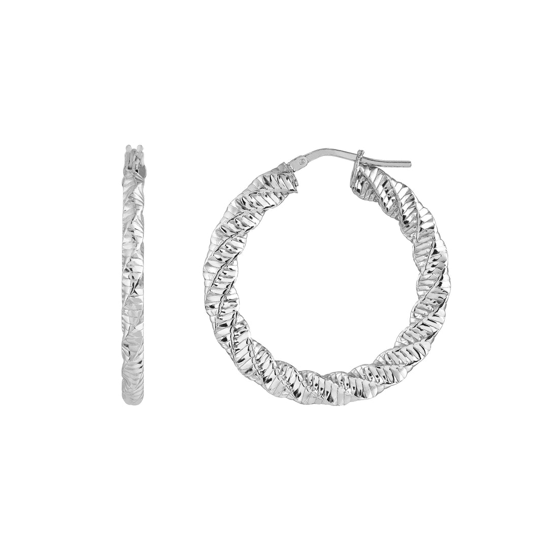 Sterling Silver Twisted and Textured Hoop Earrings