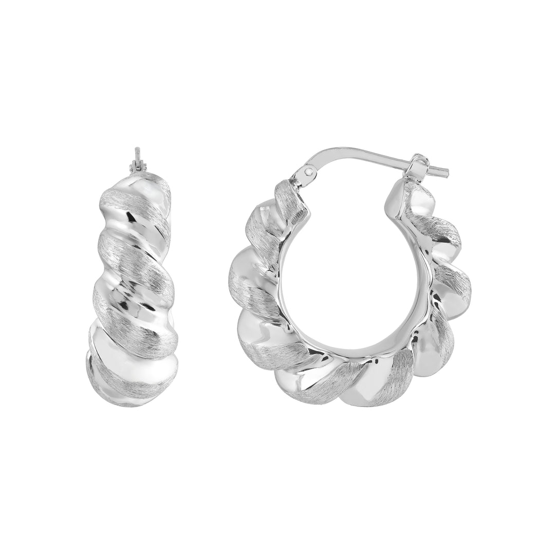 Sterling Silver Polished and Satin Twisted Hoop Earrings