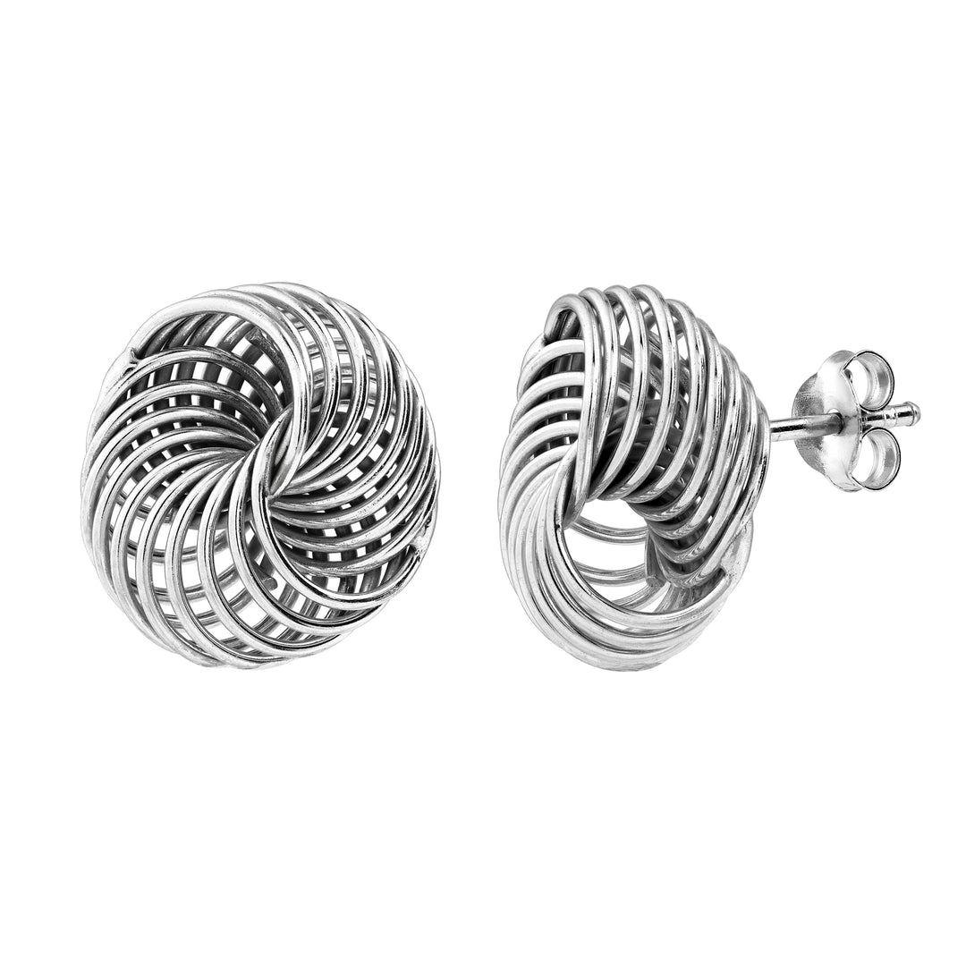 Sterling Silver Spiral Love Knot Stud Earrings on Post Back