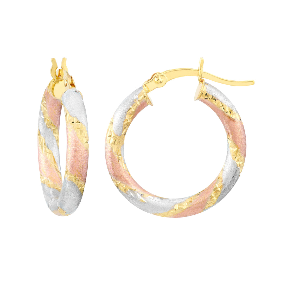 Tri-Color Spiral Hoop Earrings