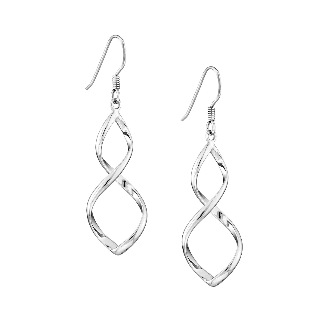 Plated Sterling Silver Corkscrew Tube Drop Earrings