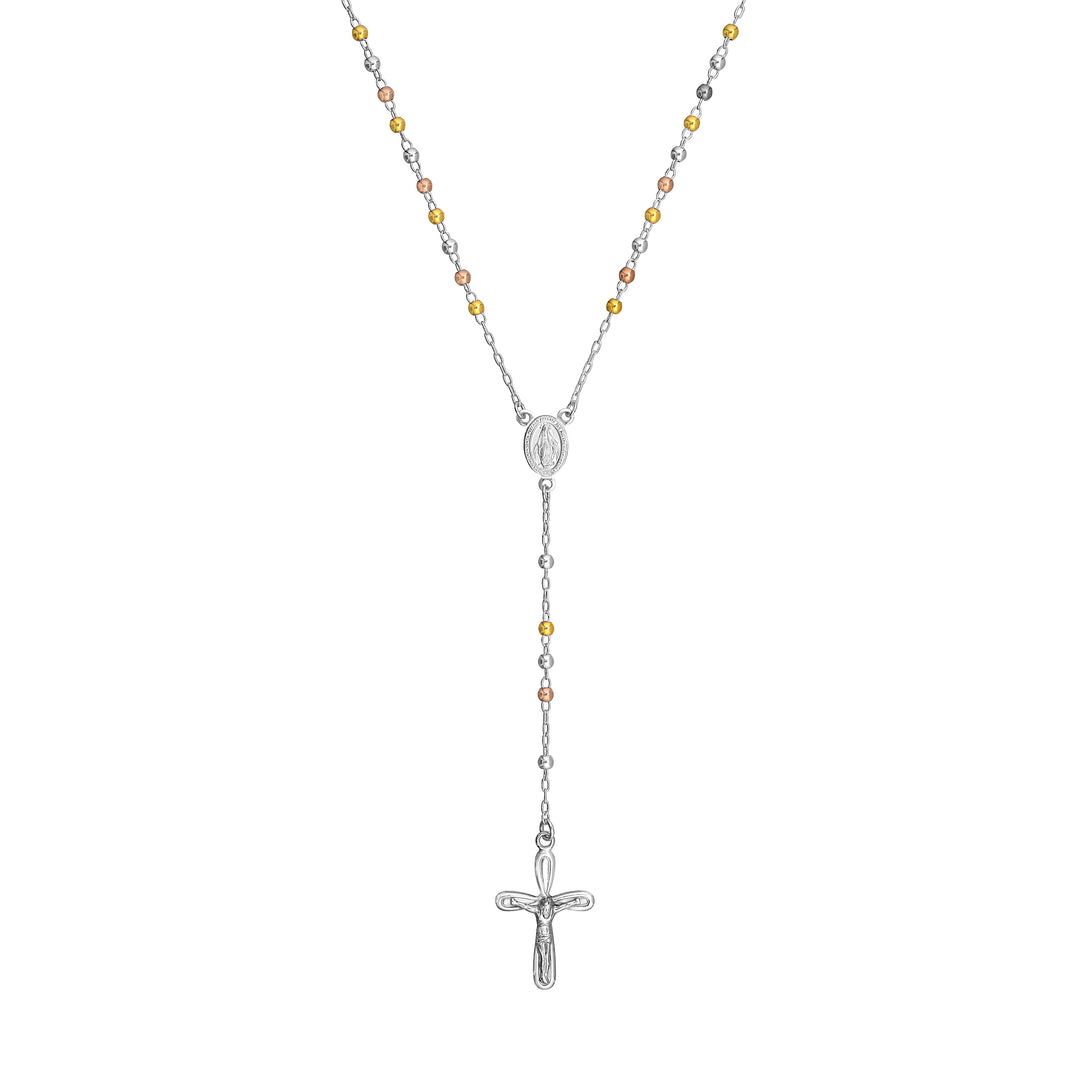 Sterling Silver and Rose Gold 3mm Rosary Necklace