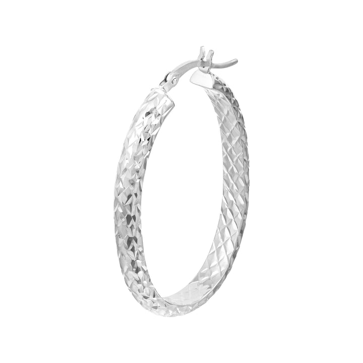 4mm x 32mm Diamond-Cut Oval Hoop Earrings