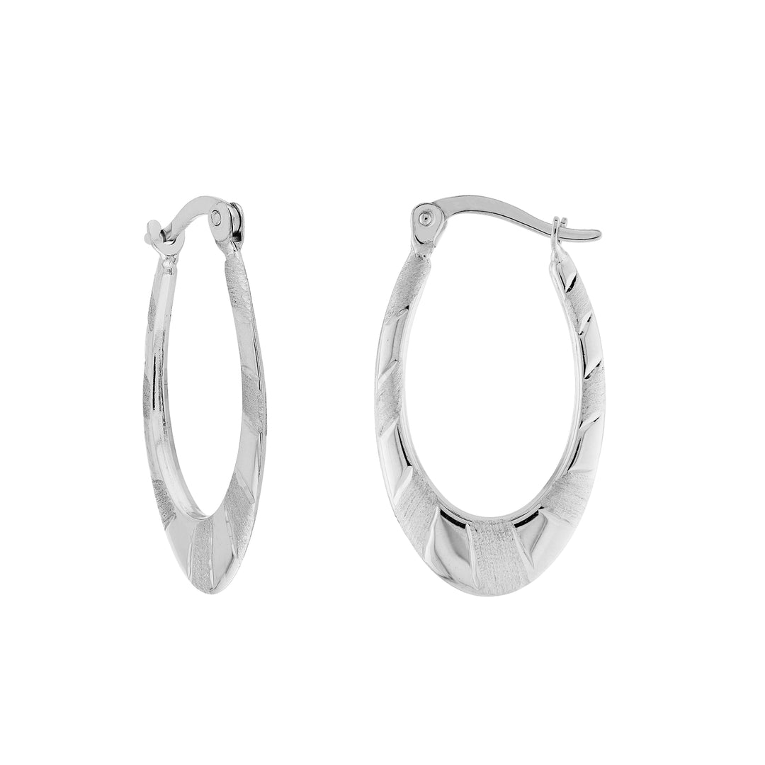 Sterling Silver Graduated Stripe Oval Hoop Earrings