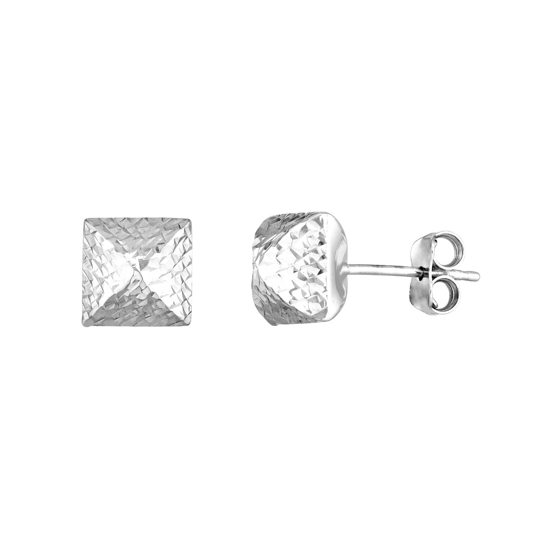 Sterling Silver Diamond-Cut Pyramid Stud Earrings