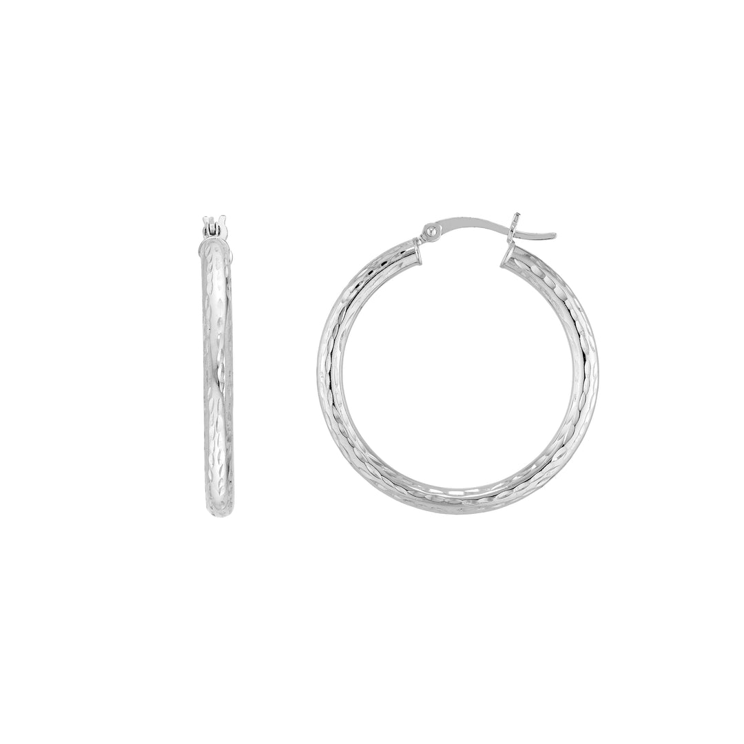 Sterling Silver 3mm x 30mm Diamond-Cut Hoop Earrings