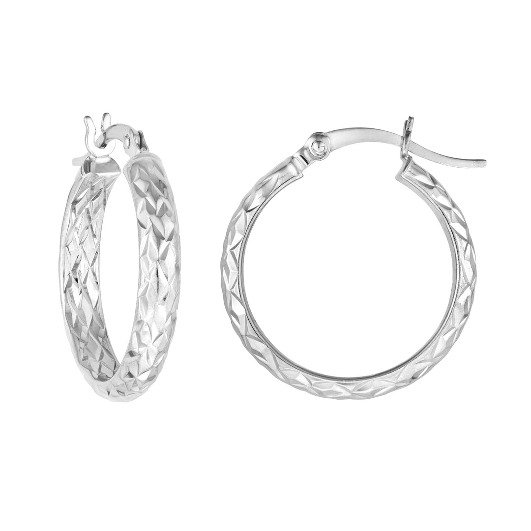 Sterling Silver 3mm x 20mm Diamond-Cut Hoop Earrings