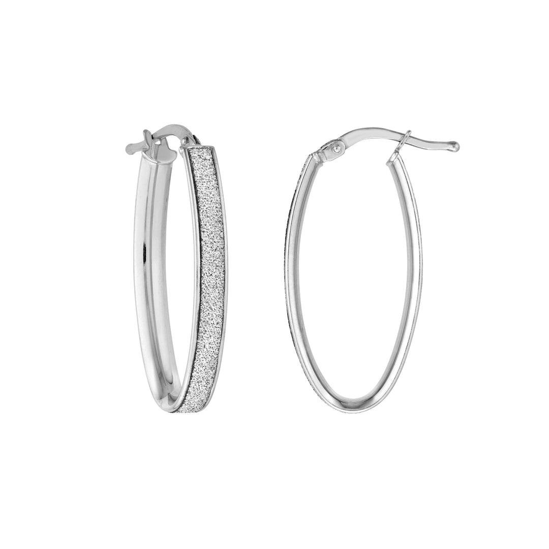 Plated Sterling Silver Sparkle Oval Hoops