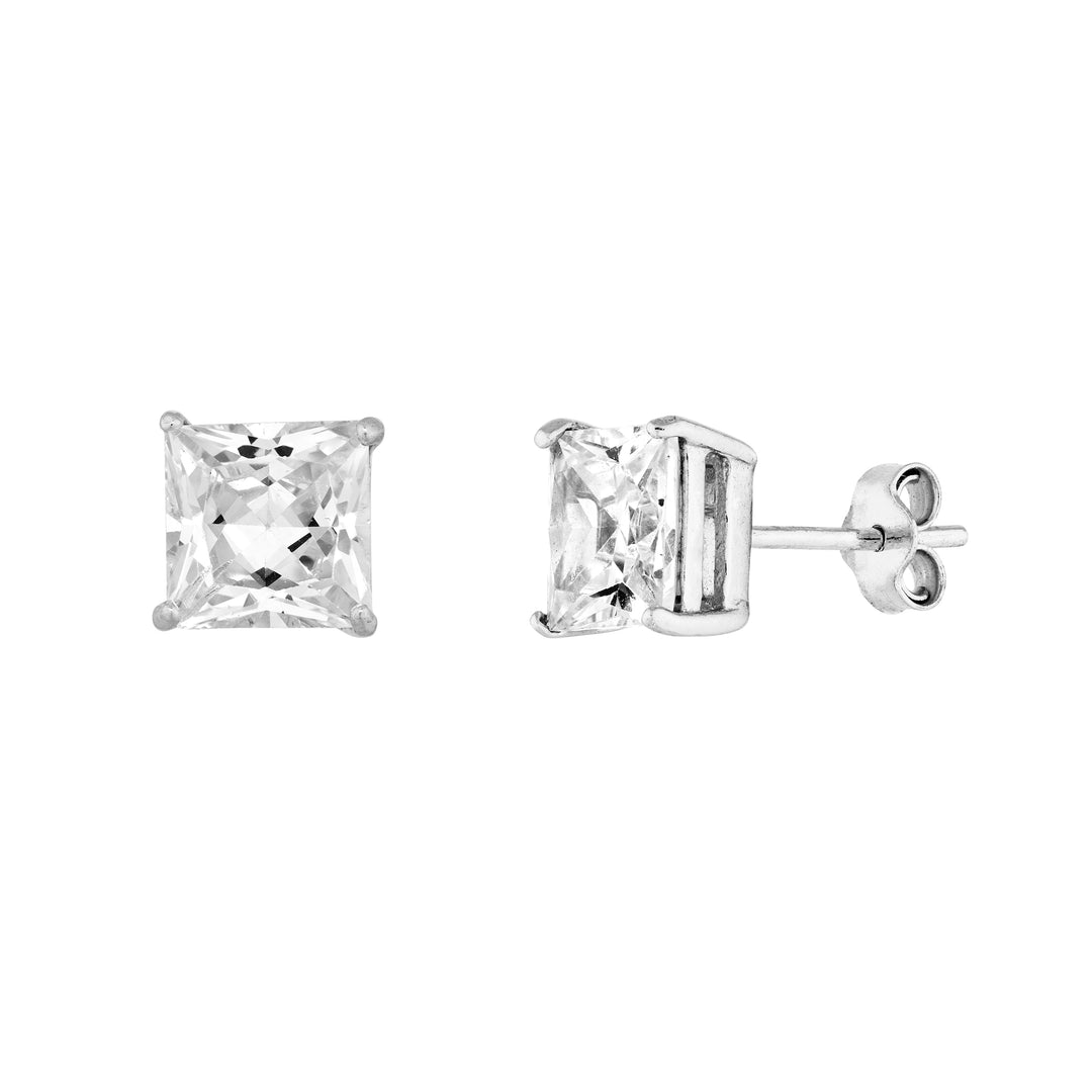 Sterling Silver 7mm Square CZ Stud Earrings on Post Back