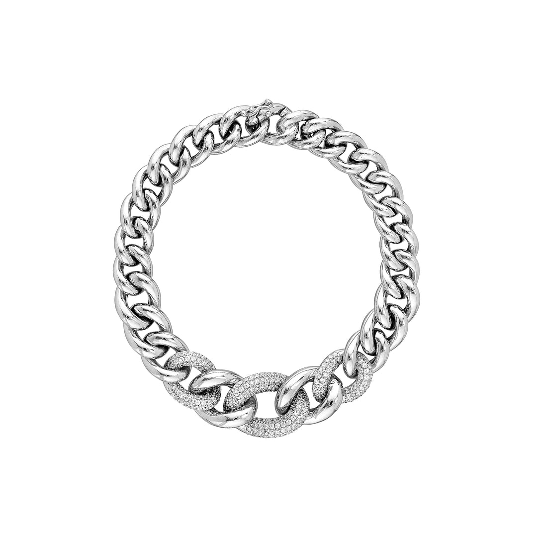 Sterling Silver CZ/Polished Graduating Curb Link Bracelet