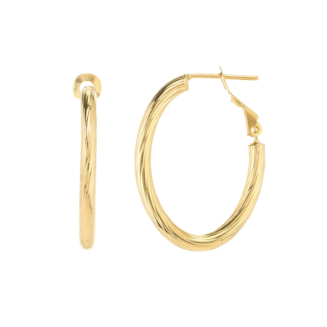 Twisted Tube Oval Hoop Earring with Omega Clip