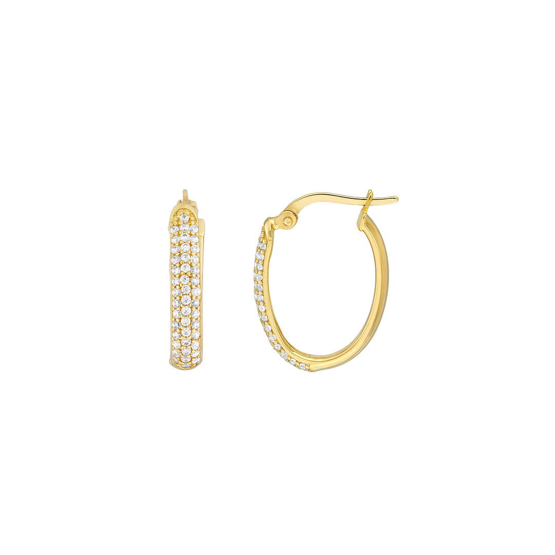 Pave CZ Oval Hoop Earrings