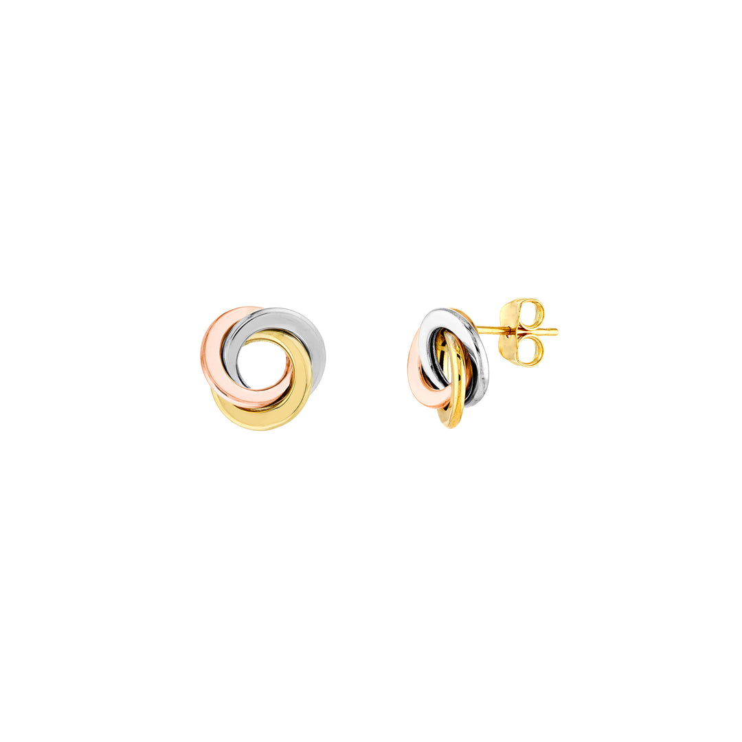 Tri-Color Flat Love Knot Stud Earrings on Post Back