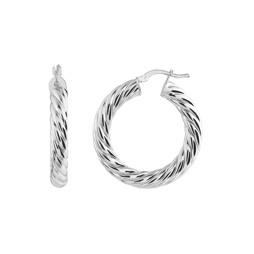 Sterling Silver Twisted Tube 20mm Hoop Earrings