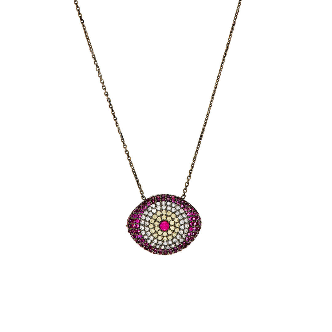 Sterling Silver Pink and CZ Evil Eye Necklace