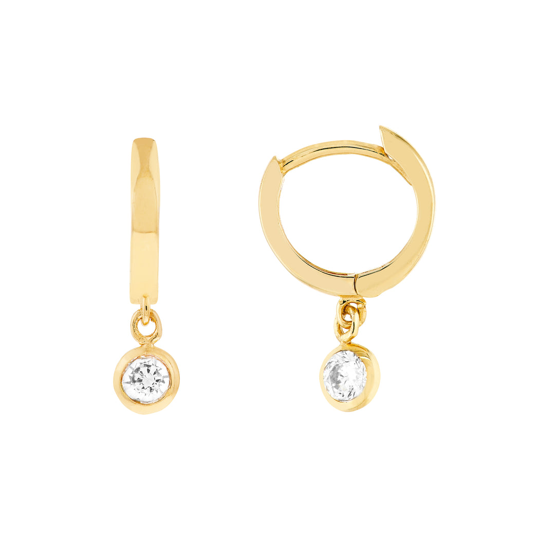 Mini Huggie Hoop Earrings with CZ Bezel Drop