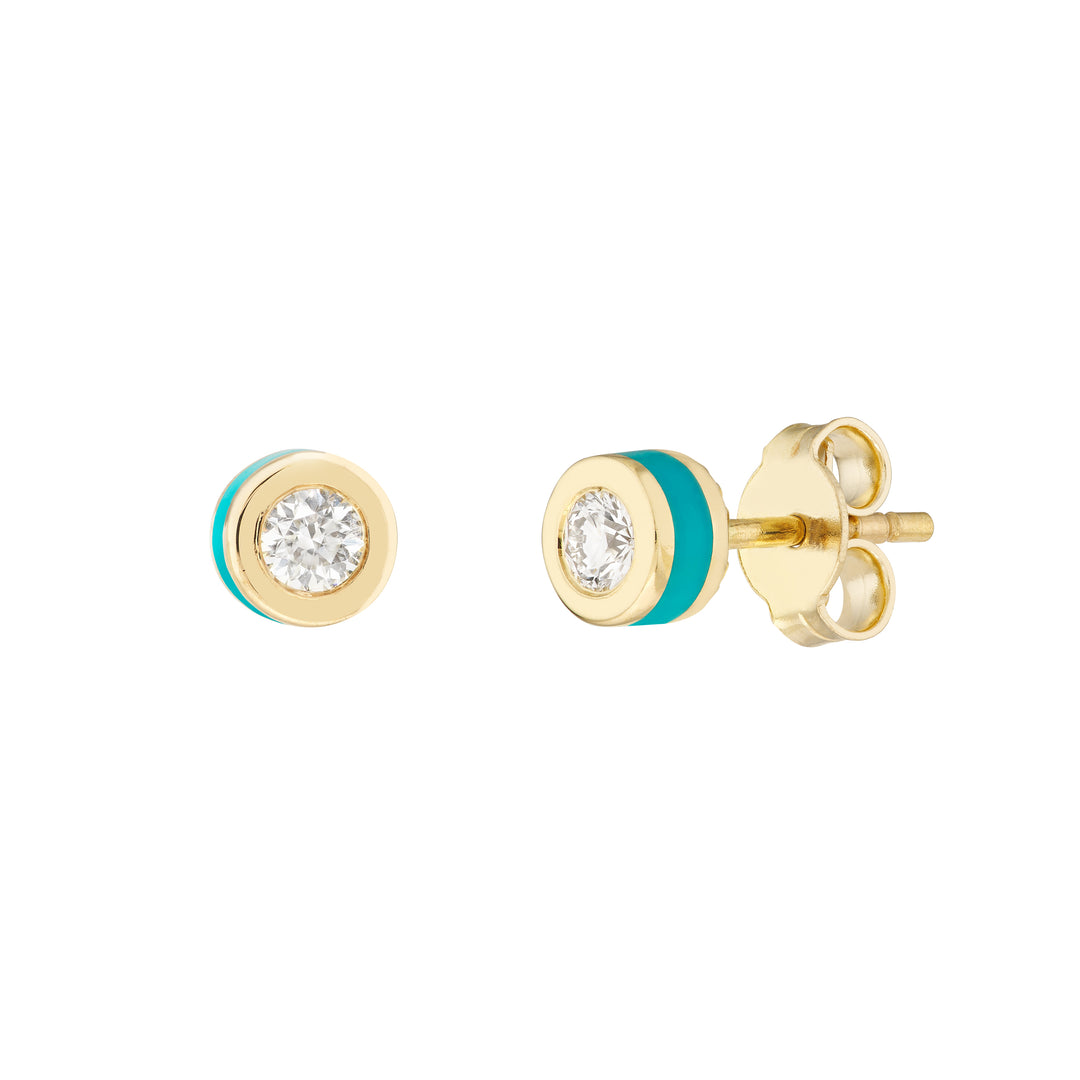 Bezel Set Diamond Stud w/Turq Enamel