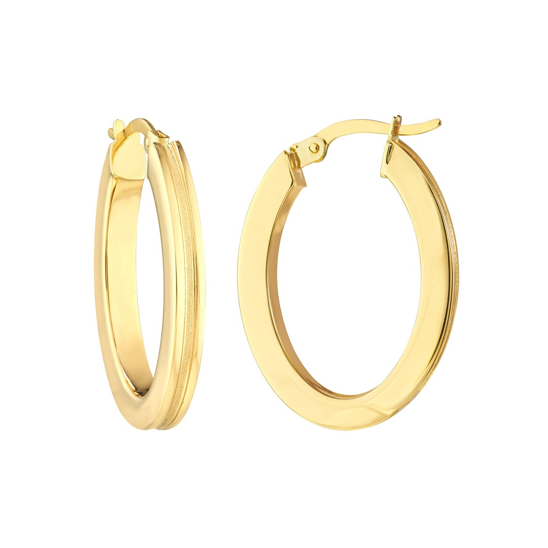 Grooved Design Oval Hoop Earrings