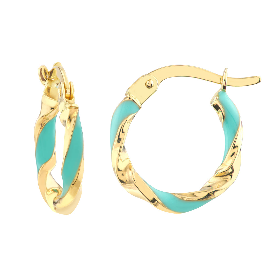 Medium Turquoise Enamel Round Twist Hoops