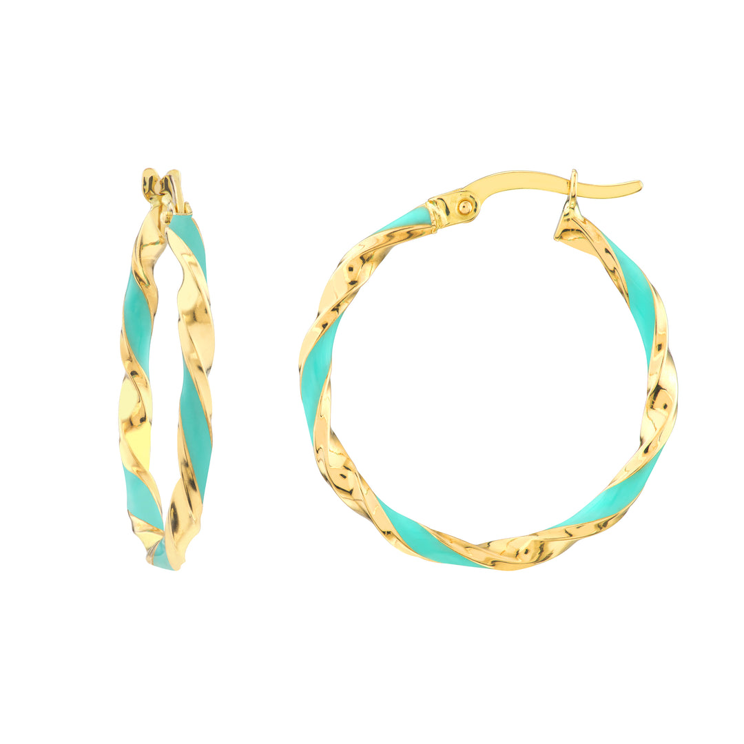 Large Turquoise Enamel Round Twist Hoops