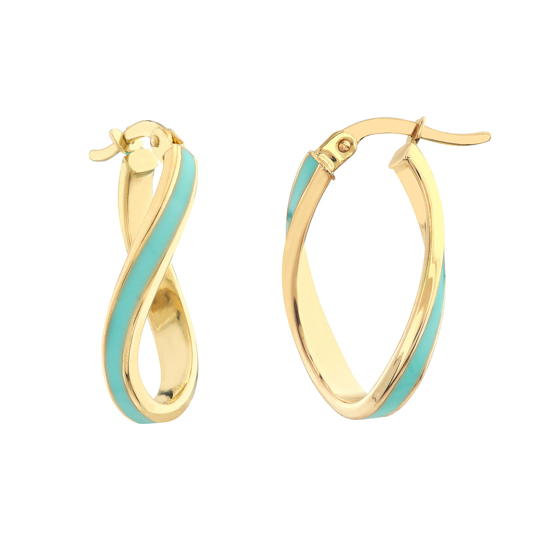 Turquoise Enamel Oval Twist Hoops