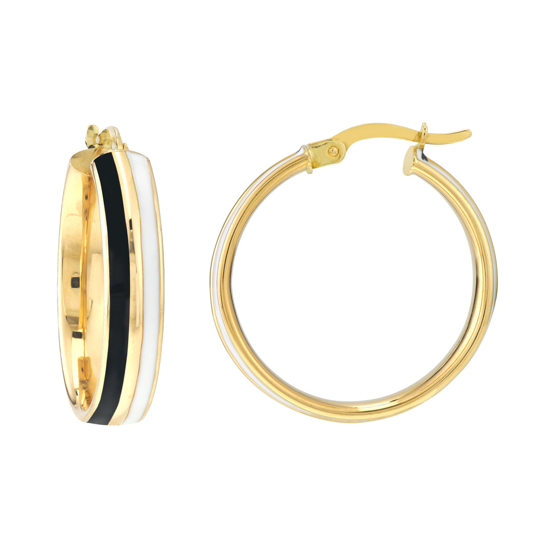 Black/White Enamel Round Hoops