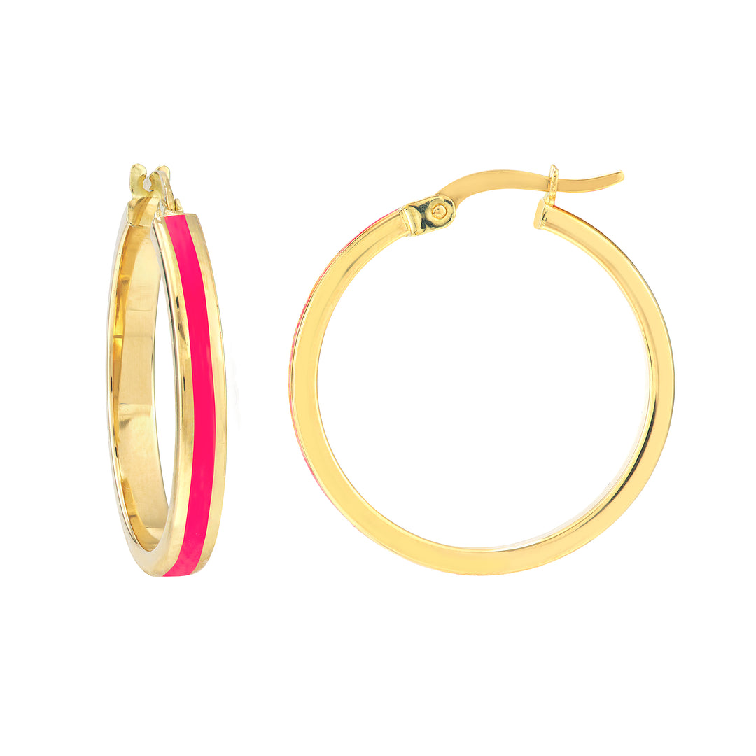 Large Neon Pink Enamel Round Hoops